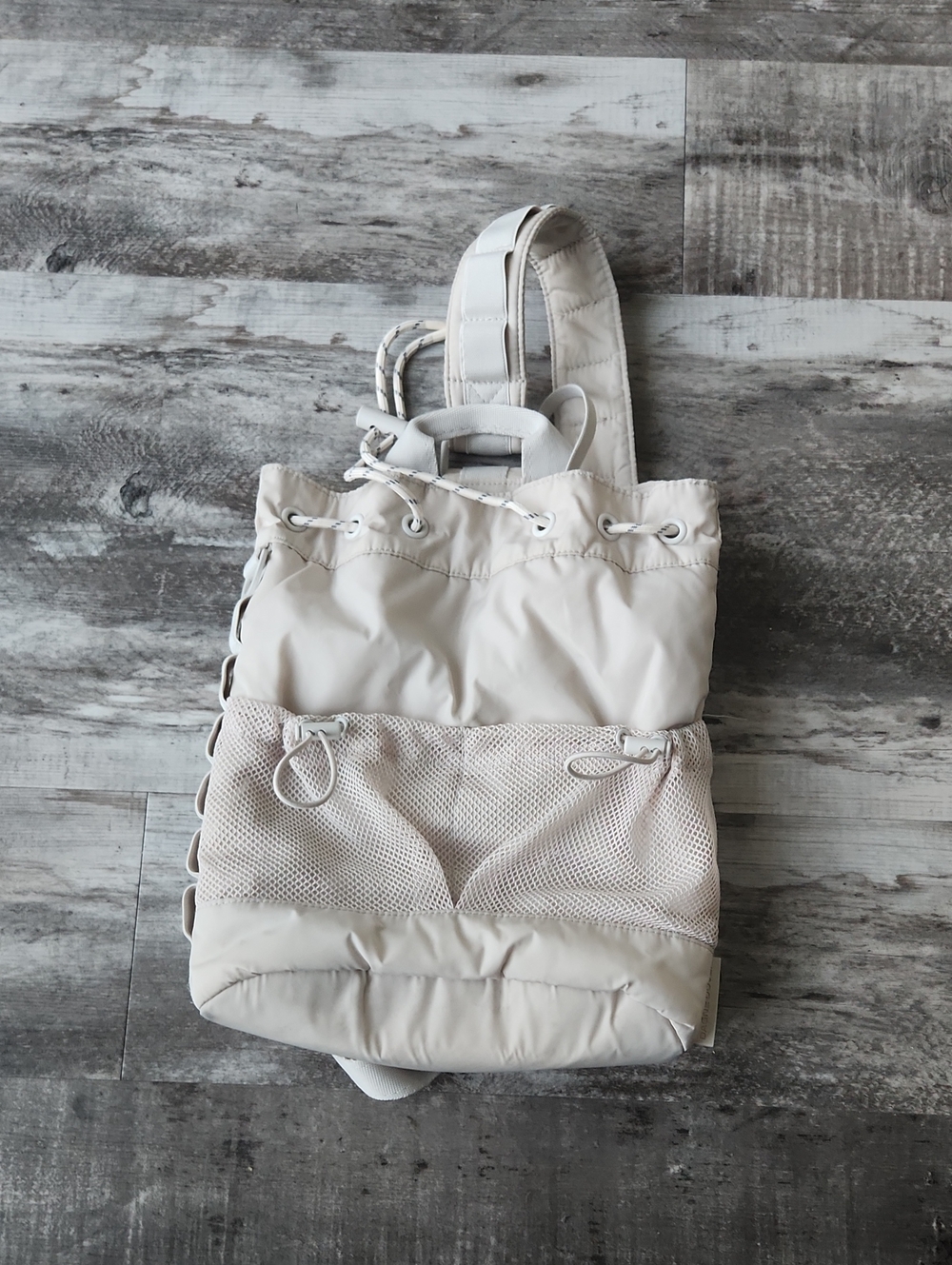 Dagne Dover Cream Quilted Nylon Backpack Tote with Mesh Front Pocket
